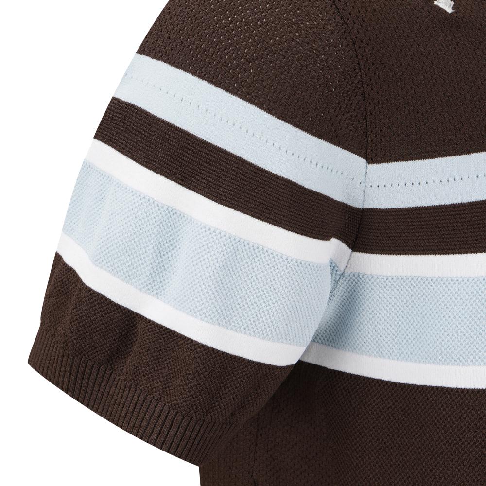 STRIPE Y-COLLARED SHORT-SLEEVED SWEATER 男士 高爾夫翻領上衣