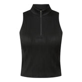 WOMEN'S RIBBED HALF-NECK ZIP-UP BRA TOP 女士 運動背心