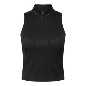 WOMEN'S RIBBED HALF-NECK ZIP-UP BRA TOP 女士 運動背心